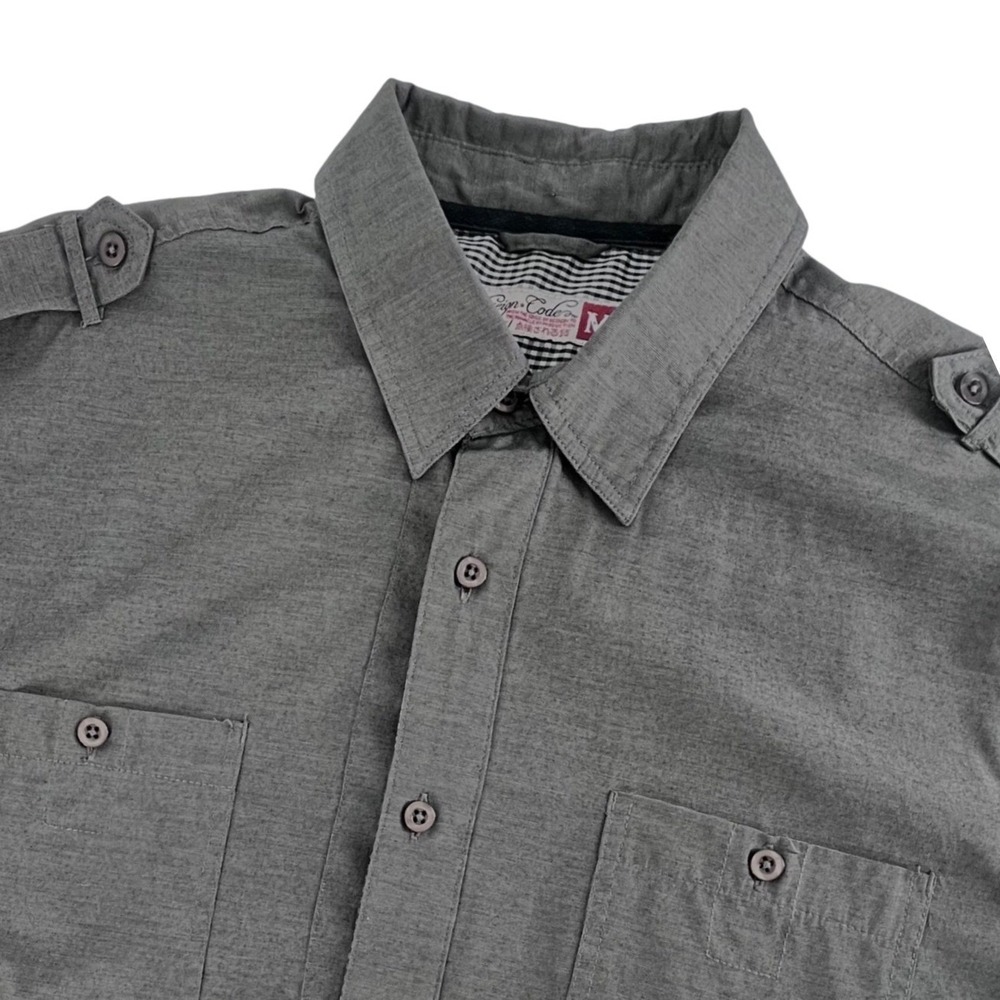 Sovereign Code Button Down Shirt Mens Medium Charcoal Grey Military‎ Epaulettes